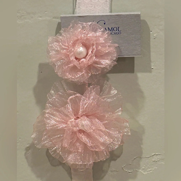 NAKAMOL Made In Thailand Pink Tulle And Pearl Floral Earrings. New with Tags! - Picture 5 of 6